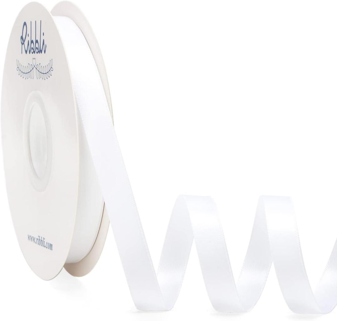 Ribbli White Satin Ribbon Double Faced Satin 1/2 inch x Continuous 50 Yards-White Ribbon for Gift Wrapping Crafts Wedding Decoration Bows Bouquet Floral Arrangement