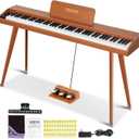 88 Key Digital Piano Keyboard, Semi-Weighted Electric Piano, Full Size Piano Keyboard for Beginners with Triple Pedal, Sheet Music Stand, USB-MIDI Compatibility (Classic Brown)