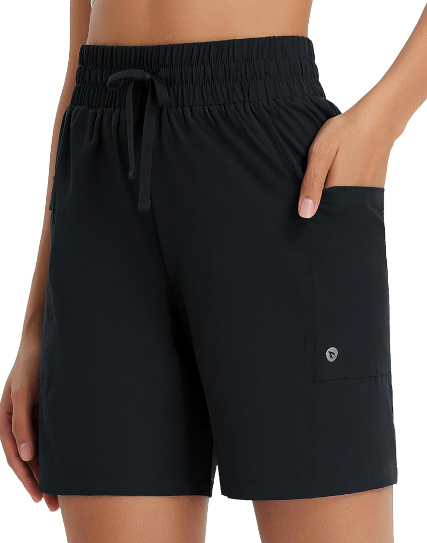 baleaf Women's 7" Athletic Shorts Quick Dry Running Workout Lightweight High Waisted Long Shorts with Pockets, M