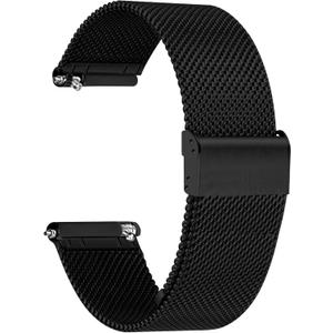 TStrap Mesh Watch Band Metal - Black Quick Release Watch Bands for Men Women - Stainless Steel Smart Watches Strap Bracelet Replacement - 22mm