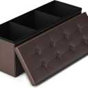 LITZFUR 43 Inches Folding Storage Ottoman Bench, PU Leather Storage Chest, Footrest Padded Seat for Bedroom and Hallway, Holds up to 660 lbs, Brown, 43.3"D x 15"W x 15"H