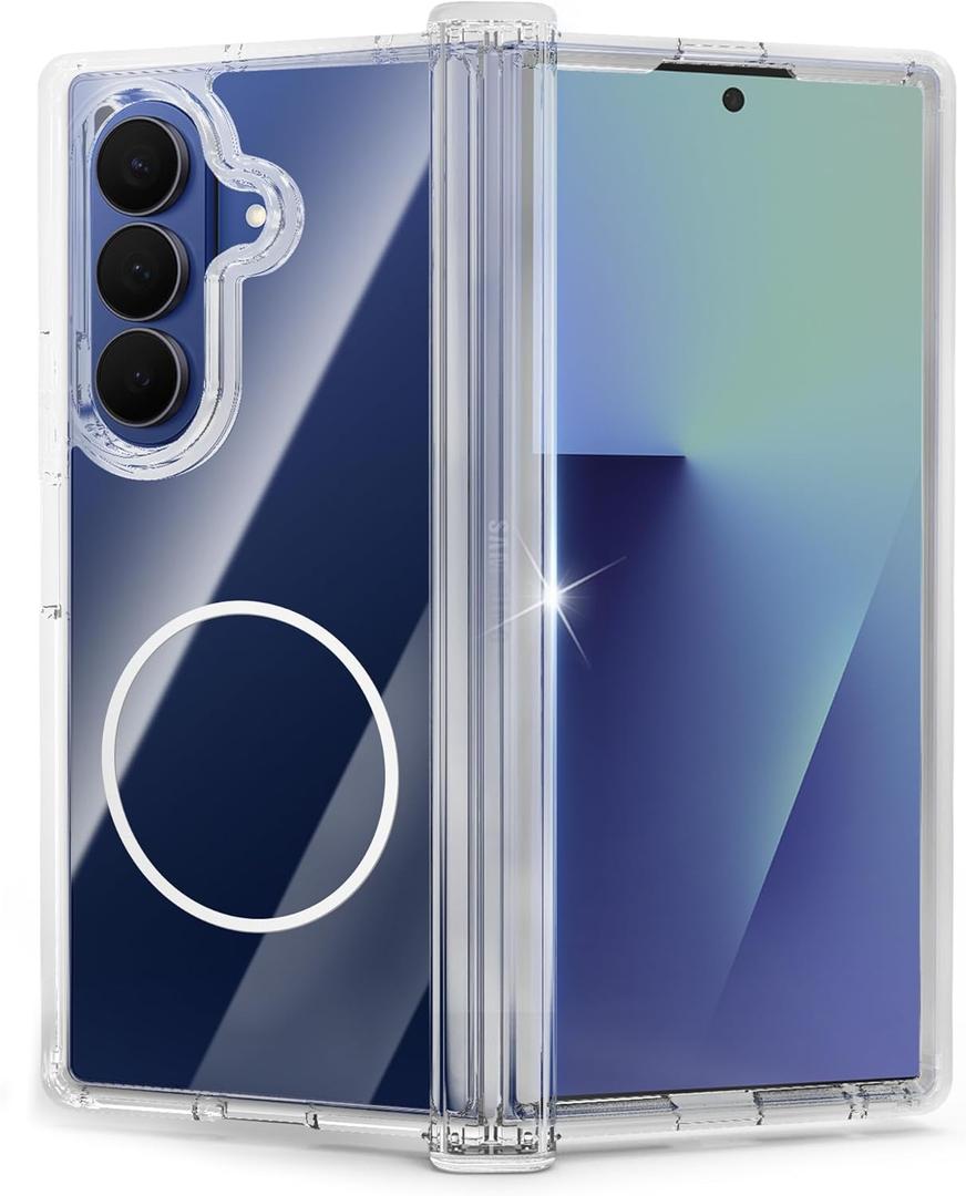 WILLONE for Samsung Galaxy Z Fold 7 Case Magnetic Clear, Hinge Protection, Shockproof, Compatible with Wireless Charging, Transparent