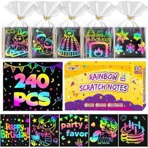 FUNNYB&G 240 PCS Rainbow Scratch Paper Art Kit for Kids, Birthday Party Favors Goodie Bags Stuffers for Kids, Bulk Classroom Gifts Scratch Mini Notes for Girls Boys Ages 4-12