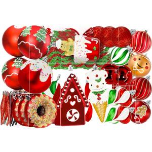 SHareconn 86pcs Christmas Tree Balls Ornaments, Shatterproof Plastic Decorative Baubles for Christmas Tree Decorations, Holiday Wedding Party Decoration, Festive Ornaments, Red Green White