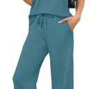 WIHOLL Two Piece Sets for Women Summer Outfits Lounge Sets Short Sleeve Tops Wide Leg Pants Vacation Travel Outfits (Blue, L)