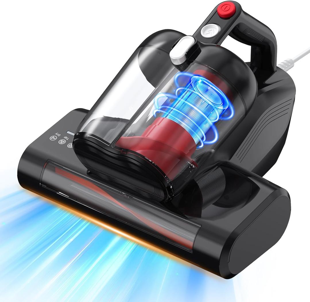 Mattress Vacuum Bed Vacuum Cleaner with 16Kpa Suction 253.7nm UV-C Light & 40000 RPM/Min Brushroll Rotation & HEPA Filter & Heating Tech, 600W, Corded (Ultra-UVC-K16) (Black)