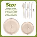 Compostable Paper Plates Set - 250PCS Disposable Heavy Duty Sugarcane Plate & Eco-Friendly Utensil Biodegradable Dinnerware Plates, Extra Long Forks, Knives & Spoons for Party (Brown)