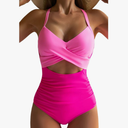 Eomenie Women's One Piece Swimsuits Tummy Control Cutout High Waisted Bathing Suit Wrap Tie Back 1 Piece Swimsuit, L