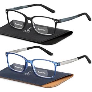 2 x EASY READ 2 Pairs TR90 Bifocal Reading Glasses for Men,Rectangular Sport Blue Light Blocking Readers with Spring Hinge