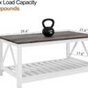 Farmhouse Coffee Table, White Oak Coffee Table for Living Room, 2-Tier Rectangular Wooden Centre Cocktail Table with Slats Shelf Storage and V-Shaped Frame Modern Coffee Oak Grey, 21.6Dx39.4"Wx17.8"H