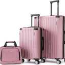 Rockland 3 Set, 2-Piece Hardside Spinner Wheel Upright Luggages with Tote, Pink (Large)