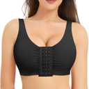 BRABIC Front Closure Post Surgery Minimizer Bras for Women Full Coverage Surgical Wireless Comfort Everyday Bras (Large, Black)