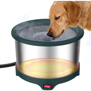 6.5L Heated Water Bowl, Stainless Steel Outdoor Heated Dog Bowl with Anti-Chew Cord, Large Capacity Heated Pet Slow Drinking Dish Provide Warm Water in Winter for Dogs