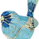 YU FENG Enamel Bird Trinket Box Jewelry Organizer, Hand Painted Decorative Hinged Keepsake Box Blue Bird