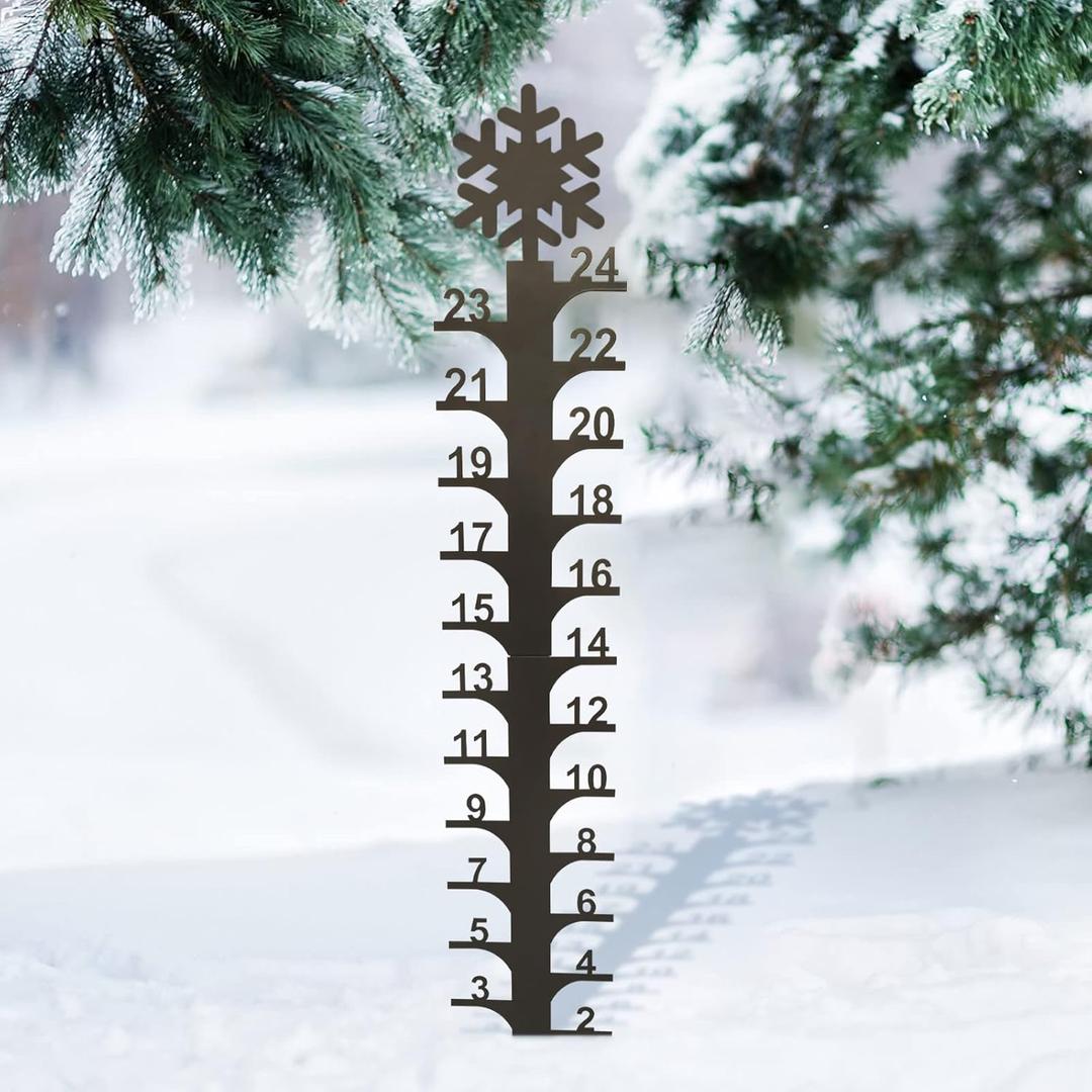 24 Inch Iron Art Snow Gauge - Christmas Holiday Snowflake Snowfall Measuring Gauge, Handmade Metal Snow Measuring Stick Garden Stakes for Yard, Christmas Rain Gauge Outdoor Decoration Gift (Snowflake)
