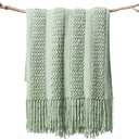 lifein Fall Sage Green Throw Blanket for Couch-Soft Knitted Farmhouse Boho Bed Throw,Cozy Small Lightweight Blanket&Throws with Tassel for Autumn,Woman,Chair,Sofa,Room,Home Decor(Sage Green,50 * 60") (50*60in, B-sage Green)