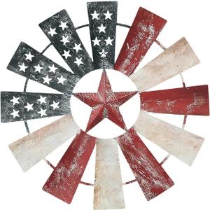 Lineshading 21" Metal Patriotic Decorations Rustic Farmhouse Wall Art Decor Windmill Outdoor 250th Anniversary Stars Red Blue White 4th of July Independence Day for Home Garden Lawn Porch