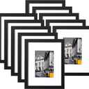 8x10 Picture Frames Set of 10 with Clear Acrylic Cover, Gallery Wall Decor, Displays 5x7 Photos with Mat or 8x10 Without, Horizontal or Vertical for Tabletop and Wall, Black