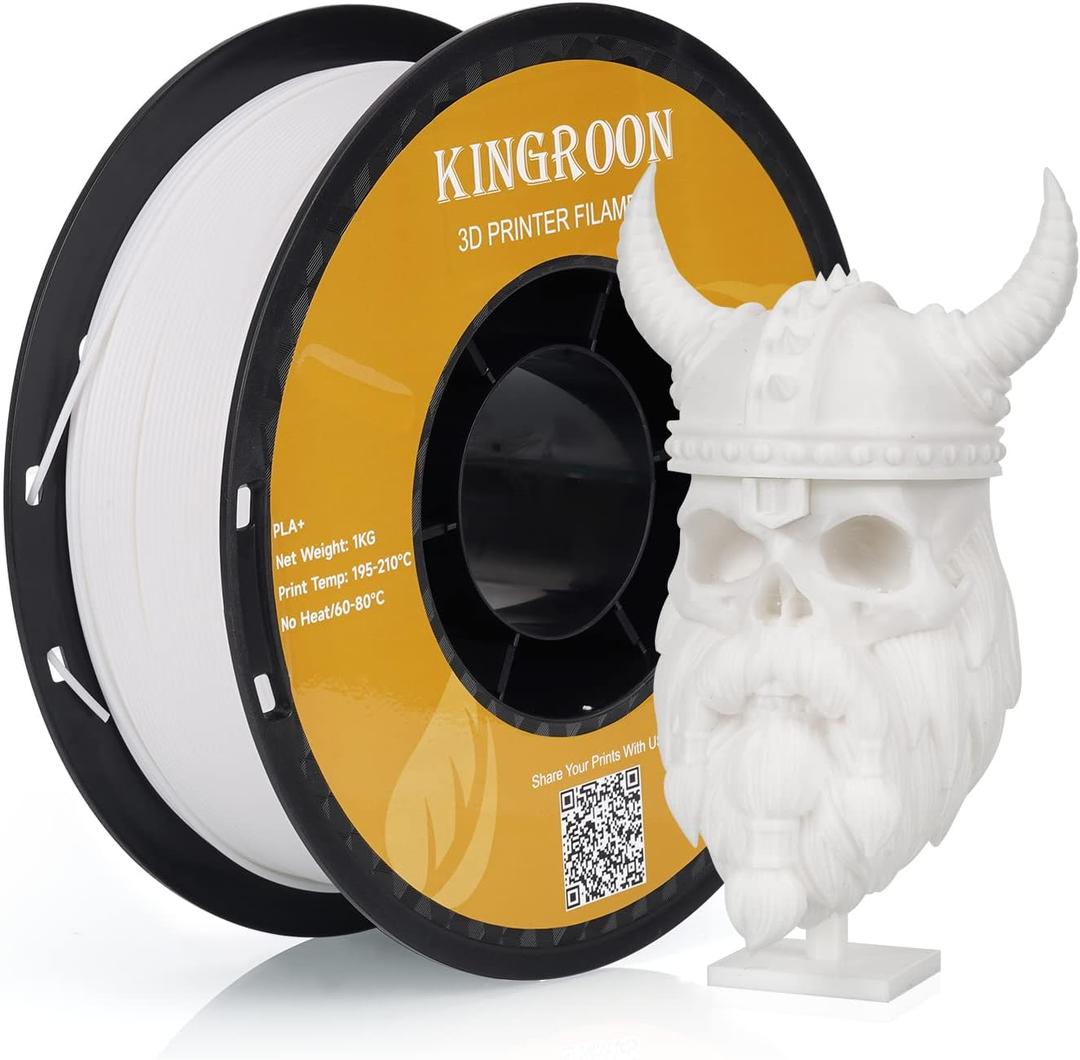 Kingroon PLA PlusPLA+ 3D Printer Filament, Dimensional Accuracy +/- 0.03 mm, 1 kg Spool(2.2lbs), 1.75 mmWhite