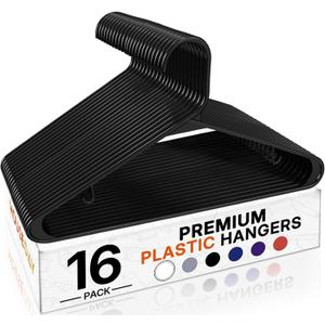 HOUSE DAY Black Plastic Hangers 16 Pack, Space Saving Coat Hanger, Clothes Hanger with Non Slip Hooks, Plastic Clothing Hangers for Closet, Ideal for Everyday Use on Shirts, Coats, Pants, Dress