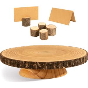 10-12 inch Wooden Cake Stand - Rustic Slab Wooden Slice Cake Stand for Wedding & Birthday Celebrations