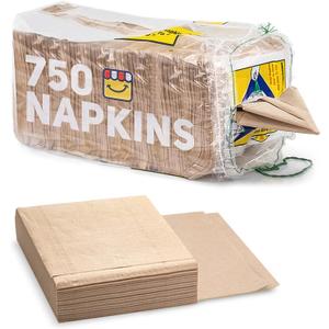 (750-Pack) Brown Napkins - Bulk Unbleached, Natural & Rustic Kraft Paper Napkins - Eco-Conscious Disposable Kitchen Tissue Supplies for Home, Parties, Restaurant, BBQ - 12x12 Unfolded