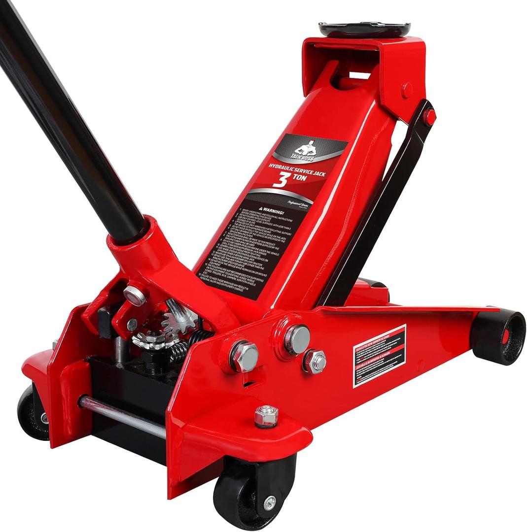 Jack Boss Floor Jack 3 Ton Capacity Fast Lift Service Jack Steel Heavy Duty Hydraulic Car Jack (Red)