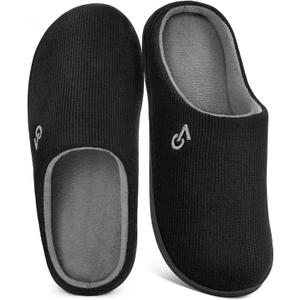 VeraCosy Men's Two-Tone Memory Foam House Slippers Indoor Outdoor Durable Rubber Sole