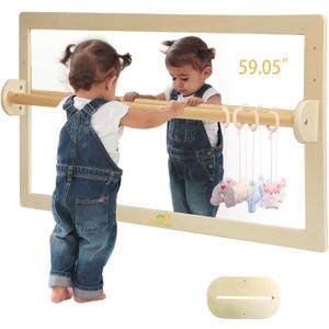 Infant Coordination Mirror Montessori Safety Pull up Bar Baby MirrorAcrylic Non-Glass Early Learning to Walk Mirror Upgrade Dual-Use with Base for Lengthened Version Hanging Toys 59.05”, 59.10"L x 26.00"W
