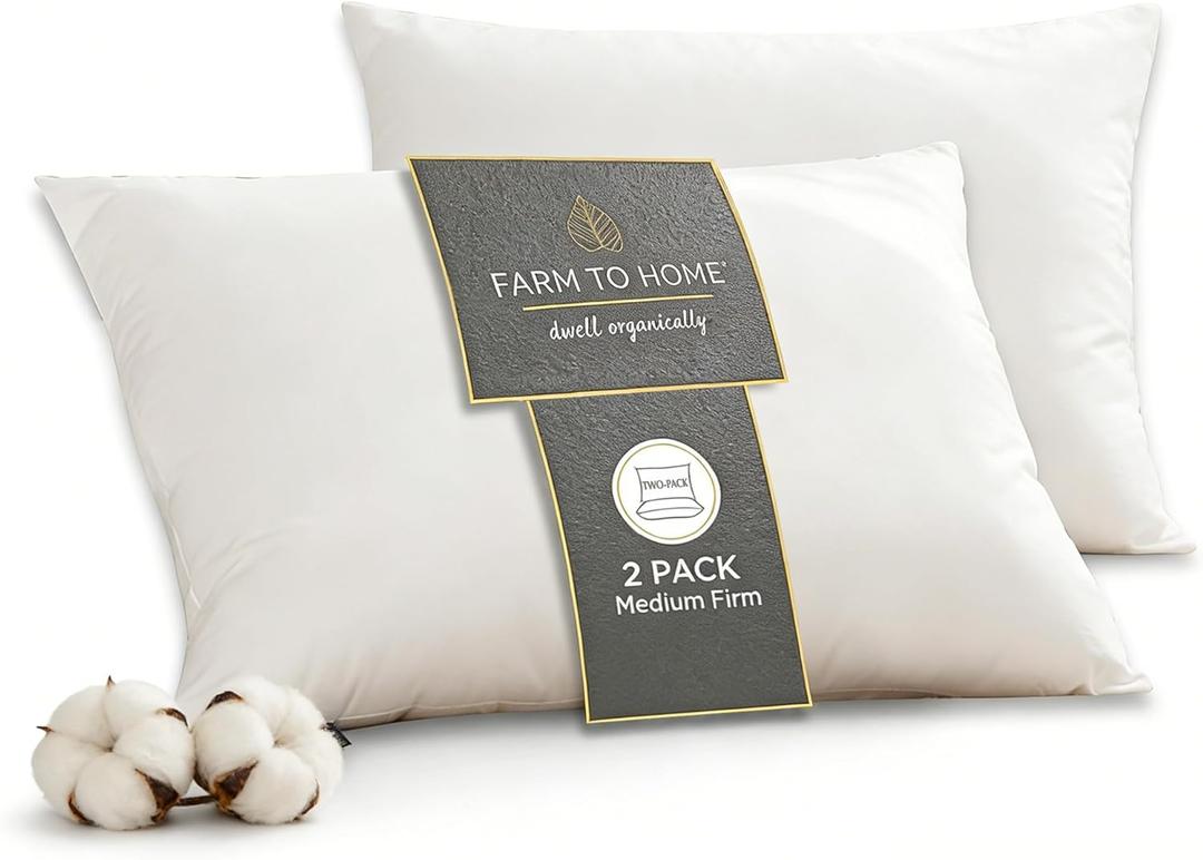 Farm to Home Feather and Down Pillows, 100% Organic Cotton Cover Pillows, Luxury Hotel Collection Bed Pillows for Sleeping, 20" x 36" King Size Set of 2