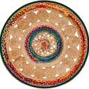 8' Round Flat Woven Natural Jute Area Rug for Home and Living Room, 60% Cotton, 40% Jute, Modern Braided Farmhouse Dcor Kilim Indoor Outdoor Rug - Beige and Multicolor