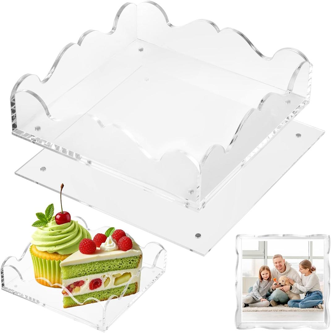 8x8 inch Acrylic Scalloped Tray with Magnetic Mat, Customizable for Photos, Art, and Messages