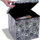 Dawhud Direct Footstool with Storage - Elegant Black Marble Look, 15x15x15 inches - Space-Saving Ottomans with Storage and Extra Seating - Ideal for Clothes, Living Room, Bedroom, Dorm
