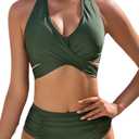 COCOPEAR Two Piece High Waisted Swimsuits for Women Tummy Contro Bikini Sets Adjustable Shoulder Straps Bathing Suit 2025 (Green, L)
