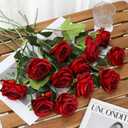 Tifuly Red Roses Artificial Flowers - 12 pcs Realistic Long Stem Fake Roses Faux Silk Flowers for DIY Bouquets Wedding Centerpieces Arrangements Home Party DecorBurgundy