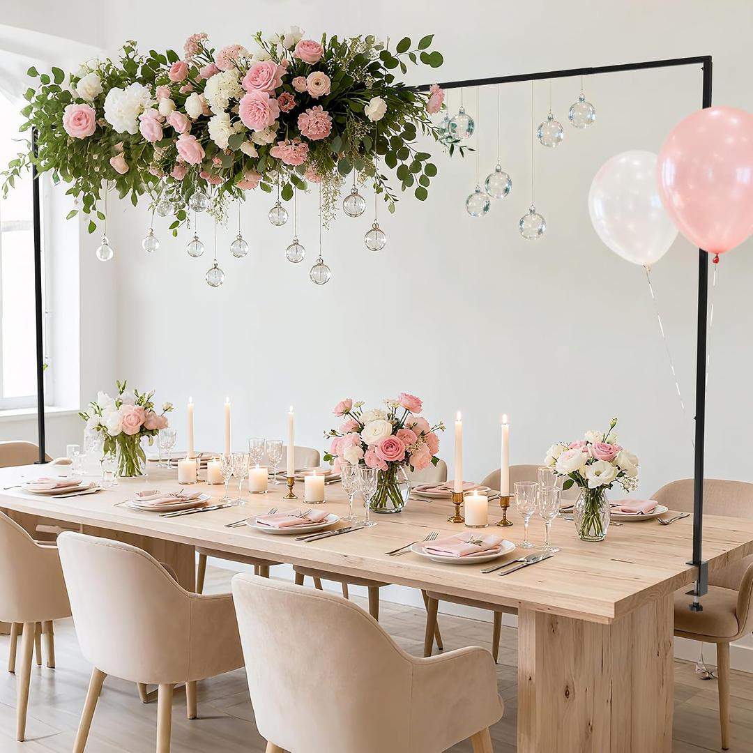 Fomcet Over The Table Rod Stand with Clamps 13"-42'' Tall 29"-98" Length Metal Black Adjustable Table Arch Hanging for Wedding Birthday Party Christmas Anniversary Decoration
