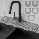 Hexola Silicone Faucet Splash Guard - 5Slope Kitchen Sink Splash Guard, 17.8*5.2*0.8 Inch Faucet Mat for Kitchen Sink with 5 Sizes of Rubber Rings, Silicone Sink Mat for Kitchen Bathroom (Light Gray)