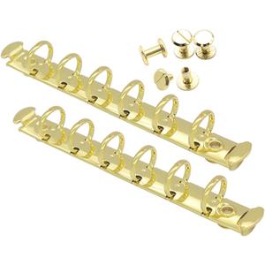 Mogoostry 2PCS 6-Ring Binder Mechanism A7 Notebook Mechanism Replacement Kit Gold Color Metal Clip Round Ring Binding Spines Combs Set for Planner Organizer