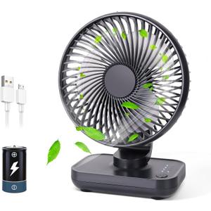 CONBOLA Small Desk Fan for Bedroom, 3600mAh Battery Powered Rechargeable Fan, USB Fan for Desk, 4 Speeds Air Circulator Quiet Table Fan for Home Office, Blue