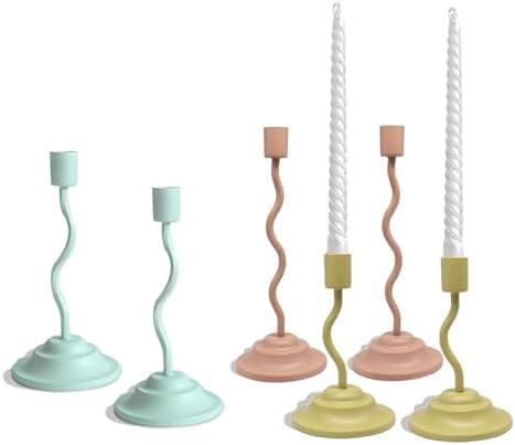 Multi Neon Bright Candle Holder,6pcs Metal Taper Candelabros Fit 0.85in Pillar Candle for Table Centerpiece, Wedding, Party and Birthday Home Decoration (Pink,Blue,Yellow)
