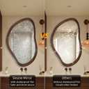 24" x 36" Dark Walnut-Colored Asymmetrical Wood Bathroom Mirror, Irregular Wall Mirror, Farmhouse Vanity Mirror for Bedroom, Living Room, Entryway, Rustproof, Shatterproof, Horizontal/Vertical