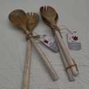 Folkulture Salad Servers or Salad Tongs, Wooden Utensils for Serving Salad, 12-inch Spoon and Fork Set, Mango Wood, White 2 Pair