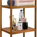 Utoplike Teak Wood Bathroom Shelf Organizer Stand, Standing Shelves Shower Caddy Units, Freestanding 4 Tier Bath Storage for Floor, Kitchen, Office