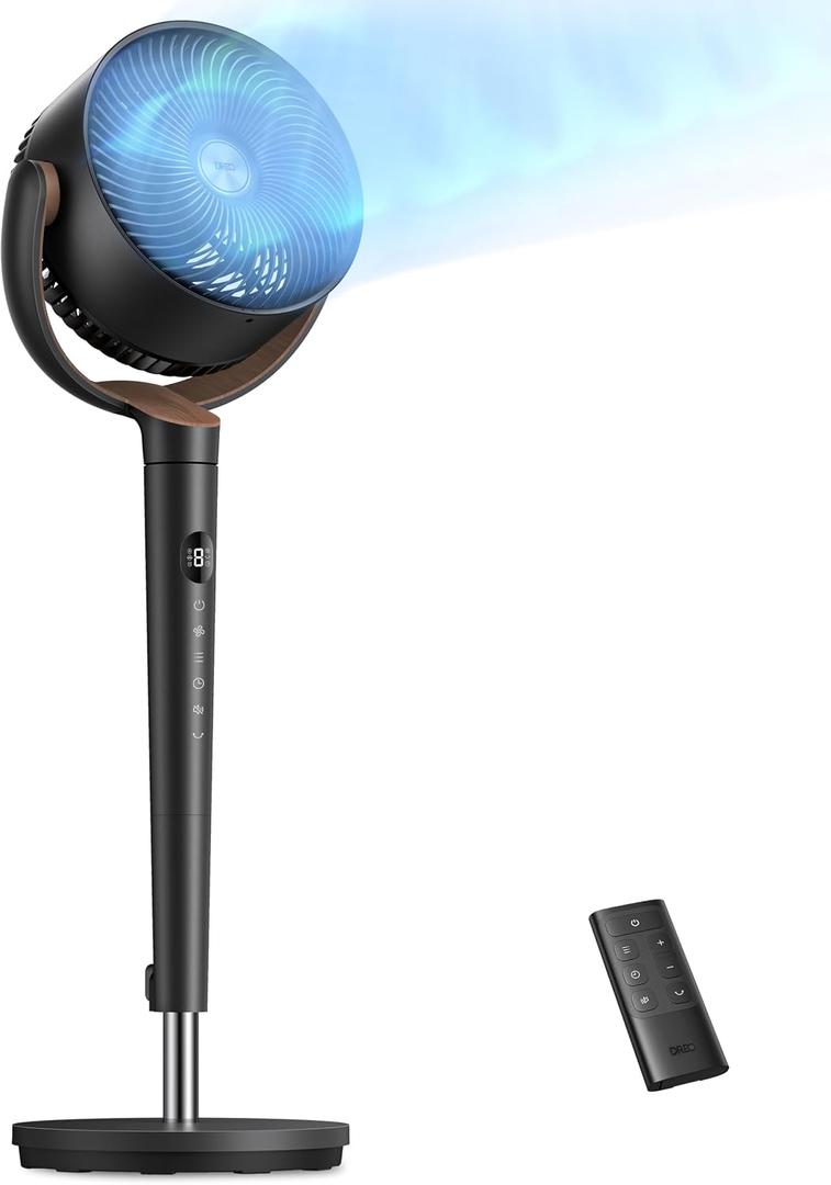 DREO Fan for Bedroom, 120 Oscillating Standing Fan, Quiet Floor Fan with DC Motor, Pedestal Fan for Room, 9 Speeds, 4 modes, 20dB, 120 Manual Vertical, 37-42" Adjustable Height, 9H Timer, Dark Gray
