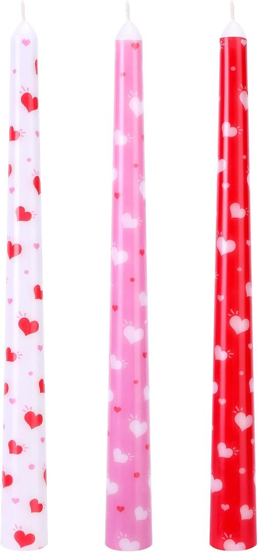 EBaokuup 3 Pcs Valentines Heart Taper Candles-10 Unscented Valentine's Day Taper Candles-Red Taper Candles for Valentine Anniversary Home Table Decoration Wedding Holiday Gift