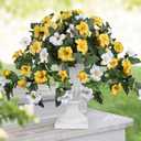 HyeFlora Artificial Flowers for Outdoors 2PCS Faux Petunias Silk Fake Flowers for Outside Planter UV Resistant Realistic Home Garden Porch Decor (Yellow)