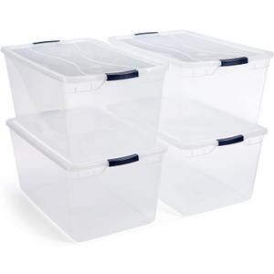 Rubbermaid Cleverstore 95 Quart Clear Stackable Large Plastic Storage Containers with Lids for Office and Home Organization, Clear (4 Pack) (95 Qt - 4 Pack)