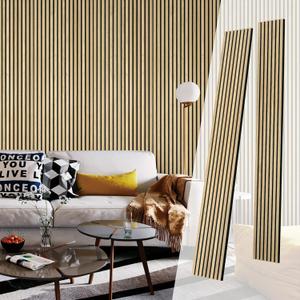 Wood Acoustic Panels for Interior Wall and Ceiling Decor, 2 Pieces 3D Slat Fluted Soundproof Panel Accent for Livingroom, Bathtub, Gaming, Studio, 94  23.6inch Each Box, Oak