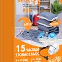 15 Pack Vacuum Storage Bags with Electric Pump (3 Jumbo, 3 Large, 3 Medium, 3 Small, 3 Roll Up), Plastic Packaging Bags,Space Saver Sealer Bag for Blankets, Comforters, Pillows, Clothes Storage