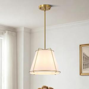 Modern Drum Pendant Light, 12.6" White Fabric Shade,